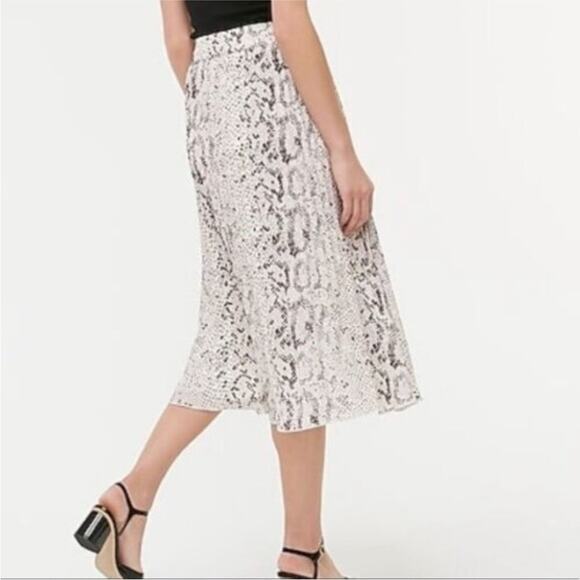 J Crew Pleated Midi Skirt AL202 Black Cream Snakeskin Python Animal Print Size 0 - Picture 2 of 15